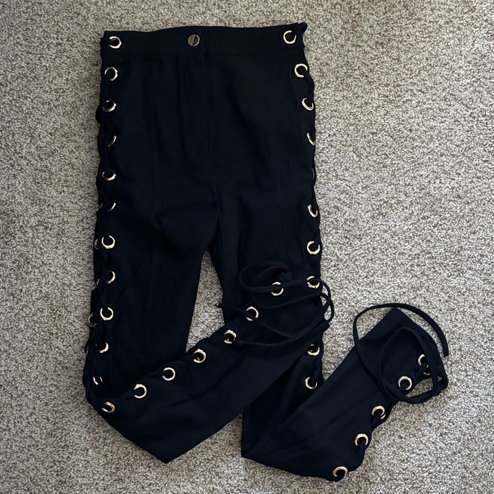 Fashion Nova Black Lace-Up Women's Pants - Picture 2 of 5